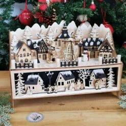 Village De Noel Lumineux En Bois - Lampe Rêve Hivernal - Décoration De Noel -cadeaux boutique decoration noel eteinte 1