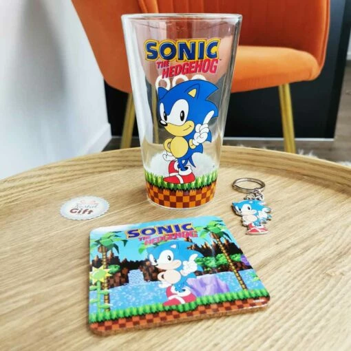 Sonic - Set 3 Pièces - Verre, Sous-verre Et Porte-clé -cadeaux boutique ensemble sonic
