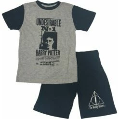 Harry Potter - Pyjama T-shirt Et Short (gris Et Noir) Pour Enfant -cadeaux boutique ensemble t shirt short harry potter 2