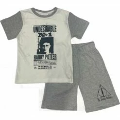Harry Potter - Pyjama Avec T-shirt Et Short (gris Et Blanc) Pour Enfant -cadeaux boutique ensemble t shirt short harry potter