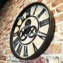 Grande Horloge Murale Vintage En Métal Et Bois - 50 Cm -cadeaux boutique horloge murale engrenage cote