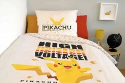 Pokermon - Housse De Couette 140x200 Et Taie D'oreiller - Pikachu "High Voltage" - Coton -cadeaux boutique housse couette pokemon face