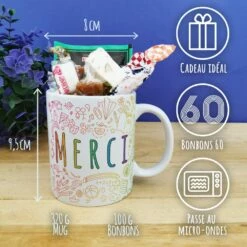 Mug "Merci" Bonbons Rétro 60 - Collection Arc-en-ciel 9 Mug "Merci" Bonbons Rétro 60 - Collection Arc-en-ciel -cadeaux boutique merci arc en ciel mug 60 informations