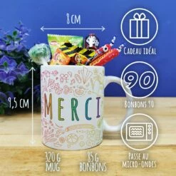 Mug "Merci" Bonbons Rétro 90 - Collection Arc-en-ciel -cadeaux boutique merci arc en ciel mug 90 informations