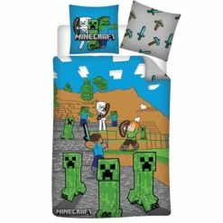 Minecraft - Housse De Couette 140x200 Et Taie D'oreiller - Modèle Multicolore