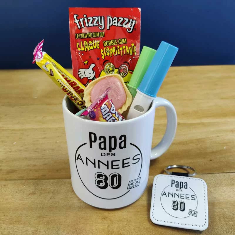 Porte Clé & Mug "Papa Des Années 80" Rempli De Bonbons Rétro - Cadeau Papa 3 Porte Clé & Mug "Papa Des Années 80" Rempli De Bonbons Rétro - Cadeau Papa