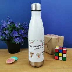 Bouteille De Transport Isotherme - Pour Une Super Nounou - Cadeau Nounou -cadeaux boutique nounou enfants bouteille isotherme avant