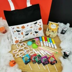 Sac Fantômes Et Citrouilles D'Halloween Personnalisé Rempli De Bonbons -cadeaux boutique pattern halloween sac halloween bonbons mini avant 1 1