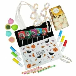 Sac Fantômes Et Citrouilles D'Halloween Personnalisé Rempli De Bonbons -cadeaux boutique pattern halloween sac halloween bonbons mini fond blanc 1