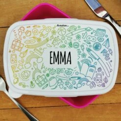 Boîte à Goûter & Gourde Enfant Personnalisées- Arc En Ciel:fille Ou Garçon 12 Boîte à Goûter & Gourde Enfant Personnalisées- Arc En Ciel:fille Ou Garçon -cadeaux boutique personnalisee Rentree scolaire inscription Arc en ciel boite a gouter rose haut