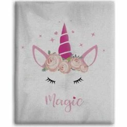 Licorne - Plaid Polaire Blanc - Magie (130 X 160 Cm)