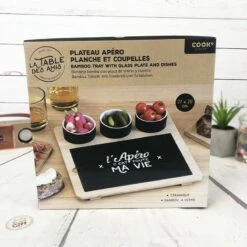 Plateau Apéro En Bambou – Planche Et Coupelles -cadeaux boutique plateau apero bois 1