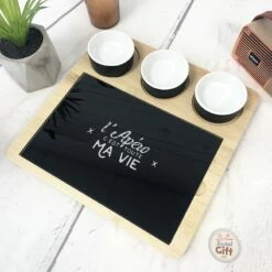Plateau Apéro En Bambou – Planche Et Coupelles -cadeaux boutique plateau apero bois 4