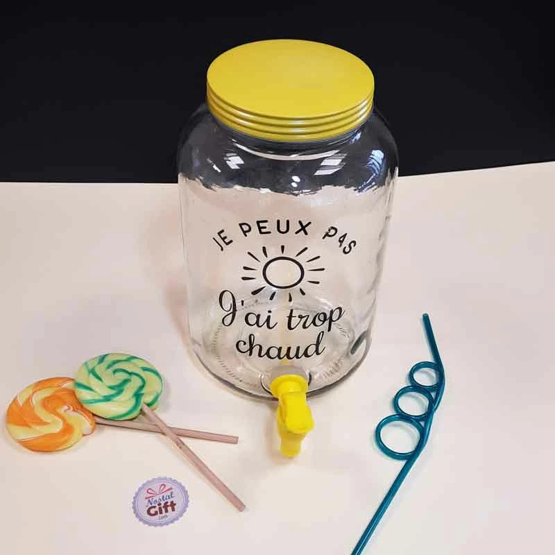 Fontaine à Boisson Avec Robinet 3,5 L Jaune- "Je Peux Pas J'ai Trop Chaud" 3 Fontaine à Boisson Avec Robinet 3,5 L Jaune- "Je Peux Pas J'ai Trop Chaud"
