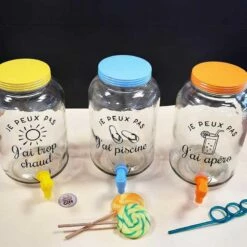 Fontaine à Boisson Avec Robinet 3,5 L Bleue "Je Peux Pas J'ai Piscine" -cadeaux boutique tireuses boissons